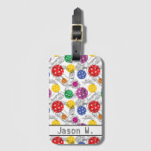  Pickleball met 🦜 papegaaien, wit Bagagelabel (Voorkant (verticaal))