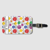  Pickleball met 🦜 papegaaien, wit Bagagelabel (Voorkant (horizontaal))