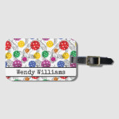 Pickleball met 🦜 papegaaien, witte lug Bagagelabel (Voorkant (horizontaal))