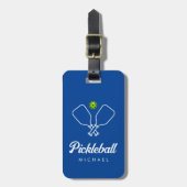 Pickleball met peddels & bal Gepersonaliseerd blau Bagagelabel (Voorkant verticaal)
