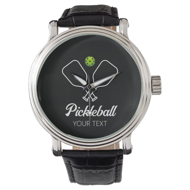 Pickleball met peddels & bal gepersonaliseerd horloge (Voorkant)