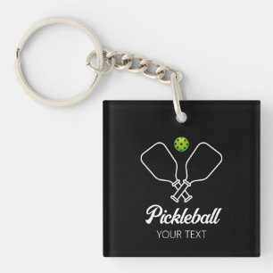 Pickleball met peddels & bal gepersonaliseerd sleutelhanger