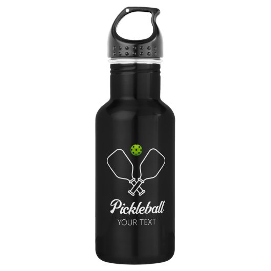 Pickleball met peddels & bal Gepersonaliseerd zwar Waterfles (Voorkant)