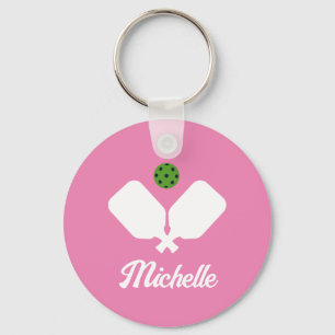Pickleball met peddels & bal Gepersonaliseerde naa Sleutelhanger