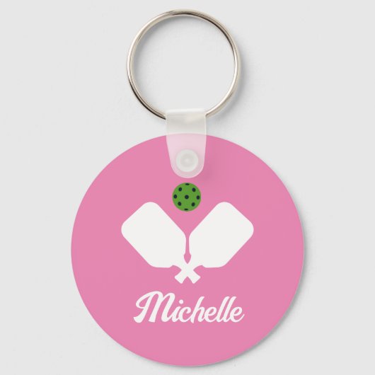 Pickleball met peddels & bal Gepersonaliseerde naa Sleutelhanger (Voorkant)