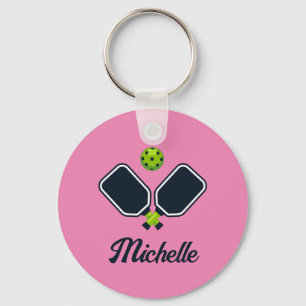 Pickleball met peddels & bal Gepersonaliseerde naa Sleutelhanger