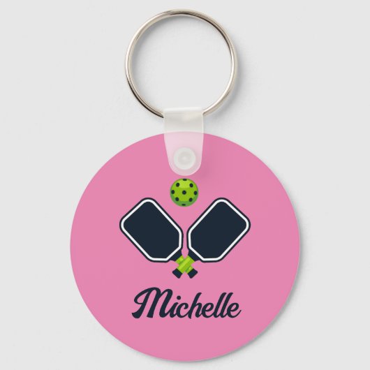 Pickleball met peddels & bal Gepersonaliseerde naa Sleutelhanger (Voorkant)