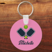 Pickleball met peddels & bal Gepersonaliseerde naa Sleutelhanger (Achterkant)