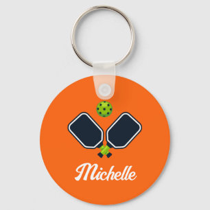 Pickleball met peddels & bal Gepersonaliseerde naa Sleutelhanger