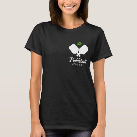 Pickleball met peddels & bal Gepersonaliseerde naa T-shirt (Voorkant)