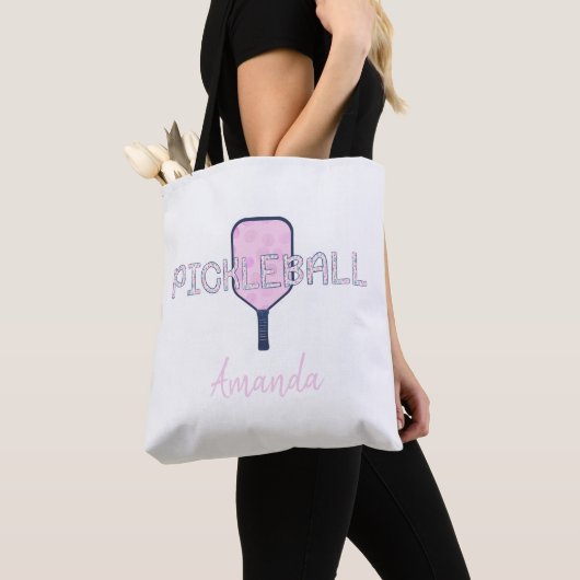 Pickleball met Pickleball Paddle gepersonaliseerd Tote Bag (Dichtbij)
