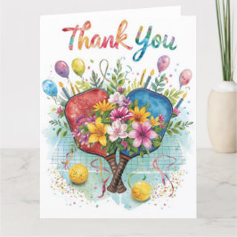 Pickleball met prachtige bloemen bedankkaart