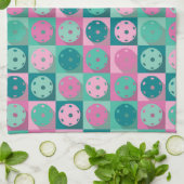 Pickleball (mijngroen en roze) theedoek (Gevouwen)