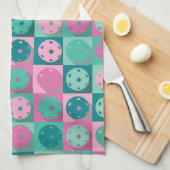 Pickleball (mijngroen en roze) theedoek (Quarter Fold)