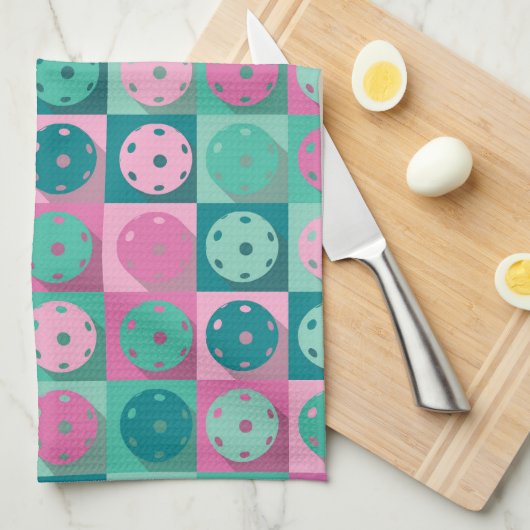 Pickleball (mijngroen en roze) theedoek (Quarter Fold)