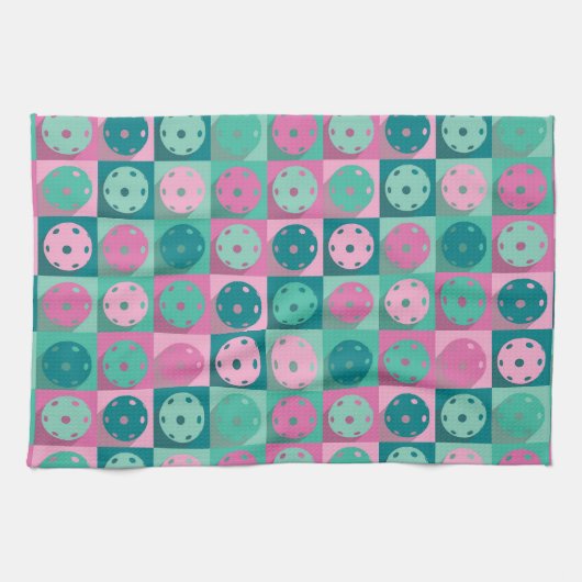 Pickleball (mijngroen en roze) theedoek (Horizontaal)