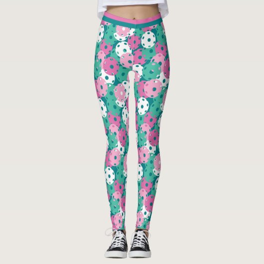 Pickleball - minty / roze mix van kleine picklebal leggings (Voorkant)