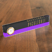 PICKLEBALL Moderne Zwarte Paarse Kleurenblok Klok Naambordje (Zijkant)