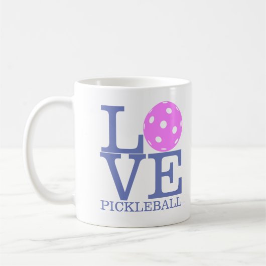 Pickleball-Mok: "LIEFPICKLEBALL" Koffiemok (Links)