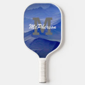 Pickleball Monogram en naam Blauwe achtergrond Paddle (Voorkant)