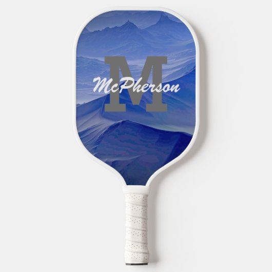 Pickleball Monogram en naam Blauwe achtergrond Paddle (Voorkant)