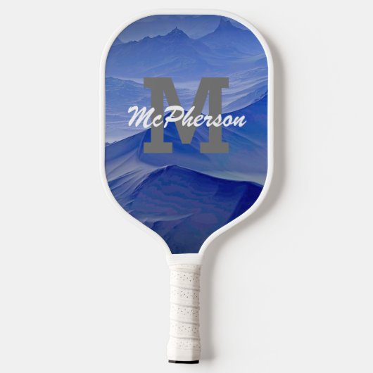 Pickleball Monogram en naam Blauwe achtergrond Pickleball Paddle (Achterkant)