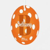 Pickleball Monogram Naam Sinaasappel Metalen Ornament (Voorkant links)
