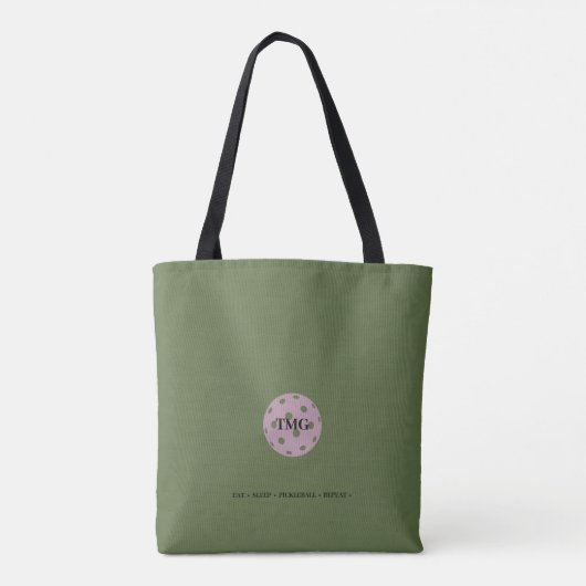 Pickleball Monogram Olive Groen & Roze Tote Bag (Achterkant)