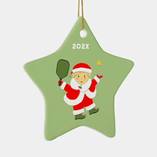 Pickleball Mrs Claus Kerstmis Keramisch Ornament (Rechts)
