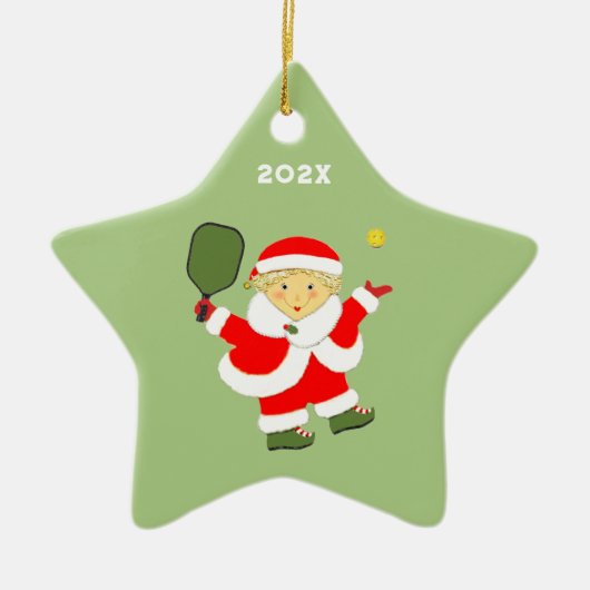 Pickleball Mrs Claus Kerstmis Keramisch Ornament (Voorkant)