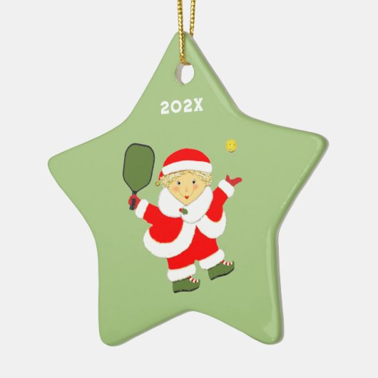 Pickleball Mrs Claus Kerstmis Keramisch Ornament (Links)