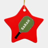 Pickleball Mrs Claus Kerstmis Keramisch Ornament (Achterkant)