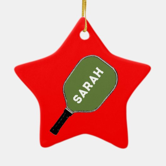 Pickleball Mrs Claus Kerstmis Keramisch Ornament (Achterkant)