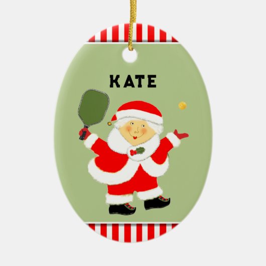 Pickleball Mrs. Claus-verzamelobject Keramisch Ornament (Voorkant)