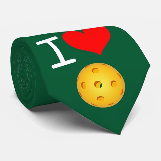 Pickleball Necktie: Ik hou van Pickleball (groen) Stropdas (Opgerold)