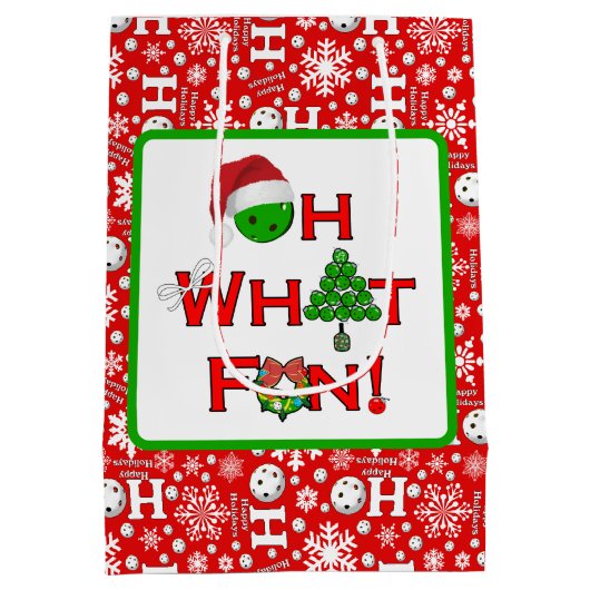 Pickleball Oh Wat leuk Kerst Rood en Wit Medium Cadeauzakje (Achterkant)