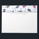 Pickleball om te doen na Pickleball Dink-laptop Notitieblok<br><div class="desc">Deze laptop is voorzien van een levendig,  leuk patroon met gestreept handschoentjes,  ballen en het woord "dink!" In tinten blauw,  groen,  roze en geel. De tekst luidt "na Pickleball.." maar is aanpasbaar met een zin of naam van uw keuze. Deel van een collectie van Parcel studios.</div>