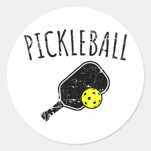 Pickleball-ontwerp met distressed look  ronde sticker (Voorkant)
