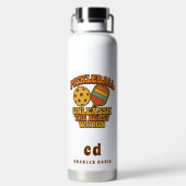 Pickleball oranje leuke quote retro monogram waterfles (Achterkant)