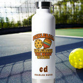 Pickleball oranje leuke quote retro monogram waterfles