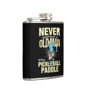 Pickleball - Oude man met een pickleball-paddle Heupfles (Rechts)