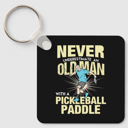 Pickleball - Oude man met een pickleball-paddle Sleutelhanger (Voorkant)
