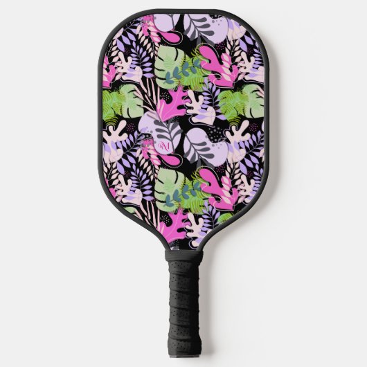 Pickleball Paddle : Abstract Leaves (black/green) (Voorkant)