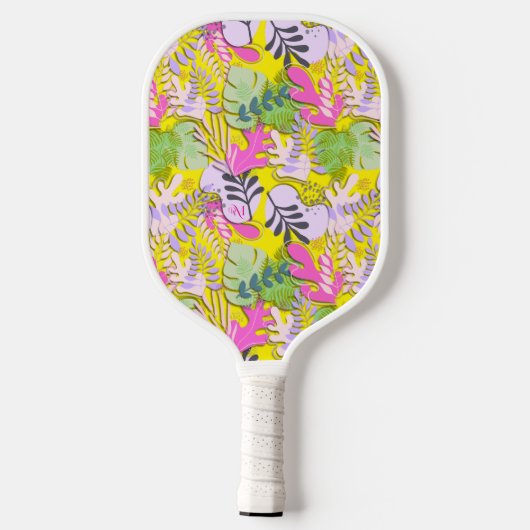 Pickleball Paddle : Abstract Leaves (white/yellow) (Achterkant)