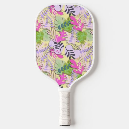 Pickleball Paddle : Abstract Leaves (yellow/blue) (Voorkant)