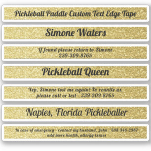 Pickleball Paddle Edge-tape - aangepaste naam Gold Sticker