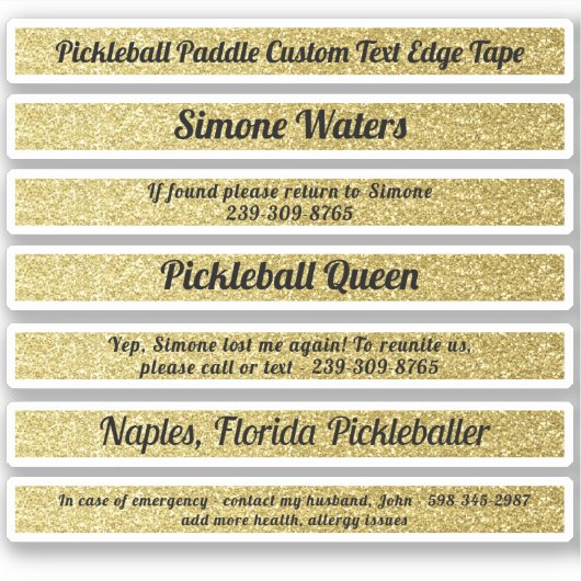 Pickleball Paddle Edge-tape - aangepaste naam Gold Sticker (Voorkant)