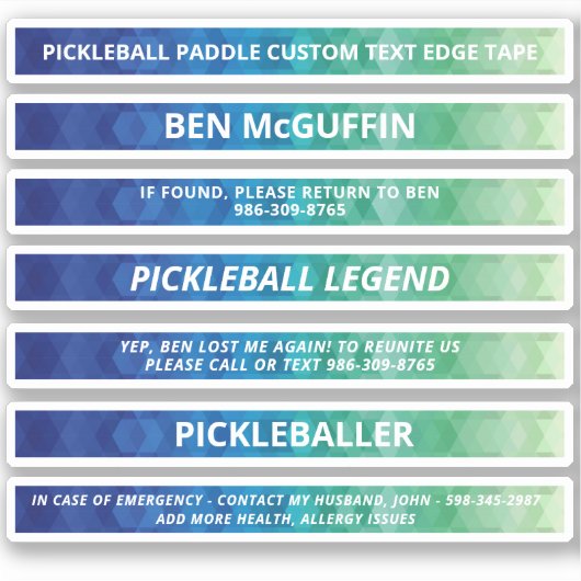 Pickleball Paddle Edge-tape Aangepaste naam Label (Voorkant)