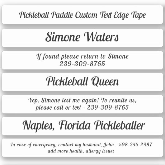 Pickleball Paddle Edge-tape - aangepaste naam - te Sticker (Voorkant)