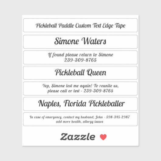 Pickleball Paddle Edge-tape - aangepaste naam - te Sticker (Vel)
